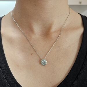 Swarovski Silver Tone Round Halo Crystal Necklace